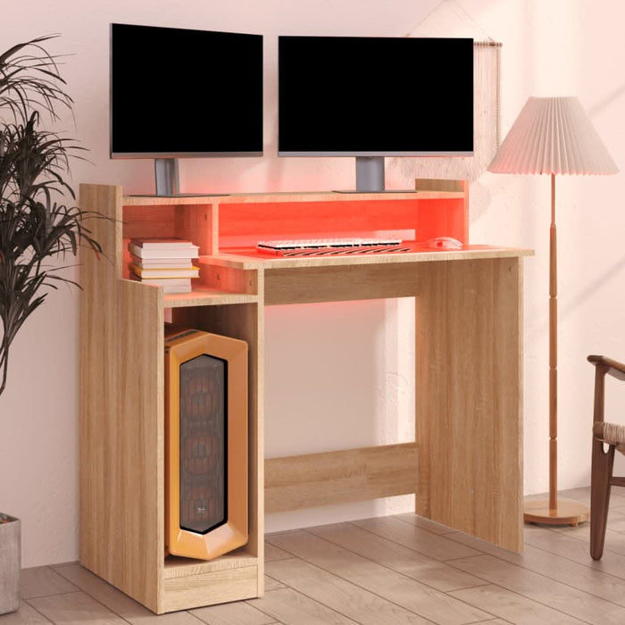 Birou cu lumini LED, stejar sonoma, 97x90x45 cm, lemn compozit - WALTI WALTI
