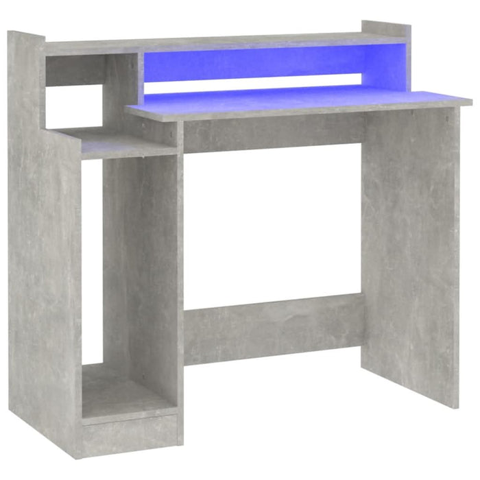 Birou cu lumini LED, gri beton, 97x90x45 cm, lemn compozit - WALTI WALTI