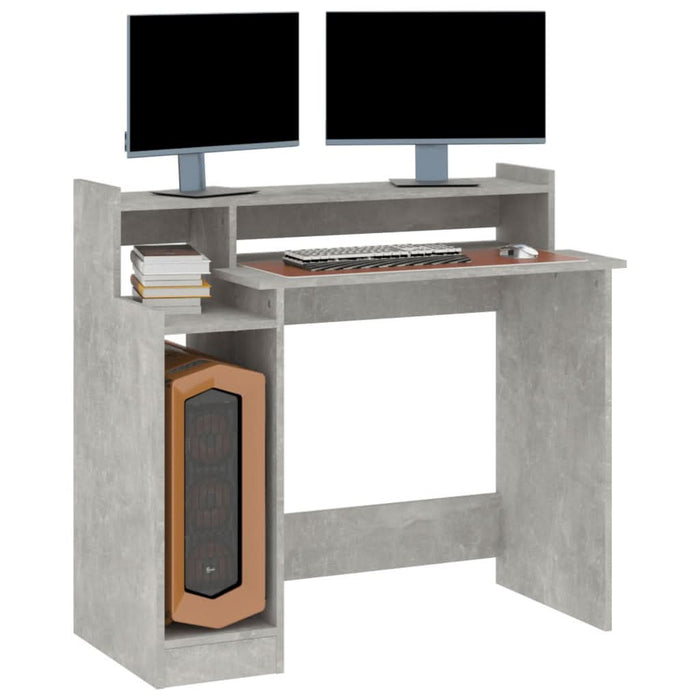 Birou cu lumini LED, gri beton, 97x90x45 cm, lemn compozit - WALTI WALTI
