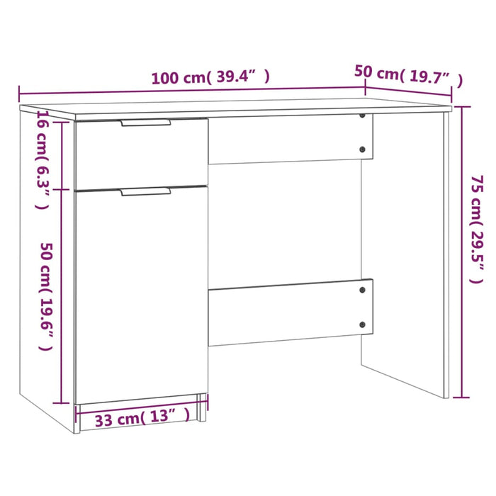 Birou, alb, 100x50x75 cm, lemn prelucrat - WALTI WALTI