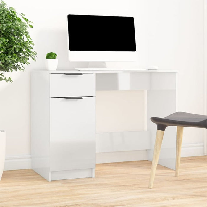 Birou, alb extralucios, 100x50x75 cm, lemn prelucrat WALTI