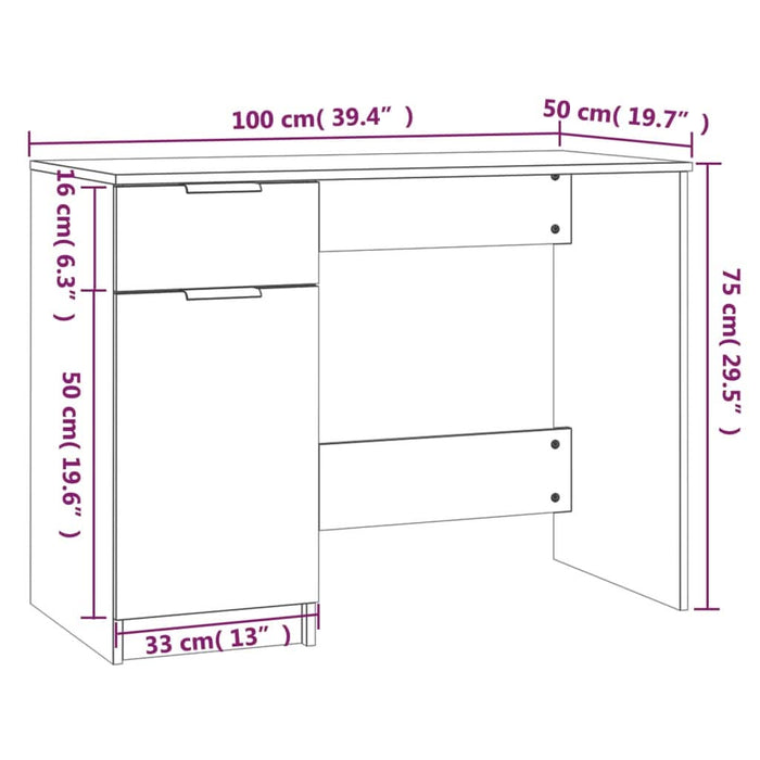 Birou, alb extralucios, 100x50x75 cm, lemn prelucrat WALTI