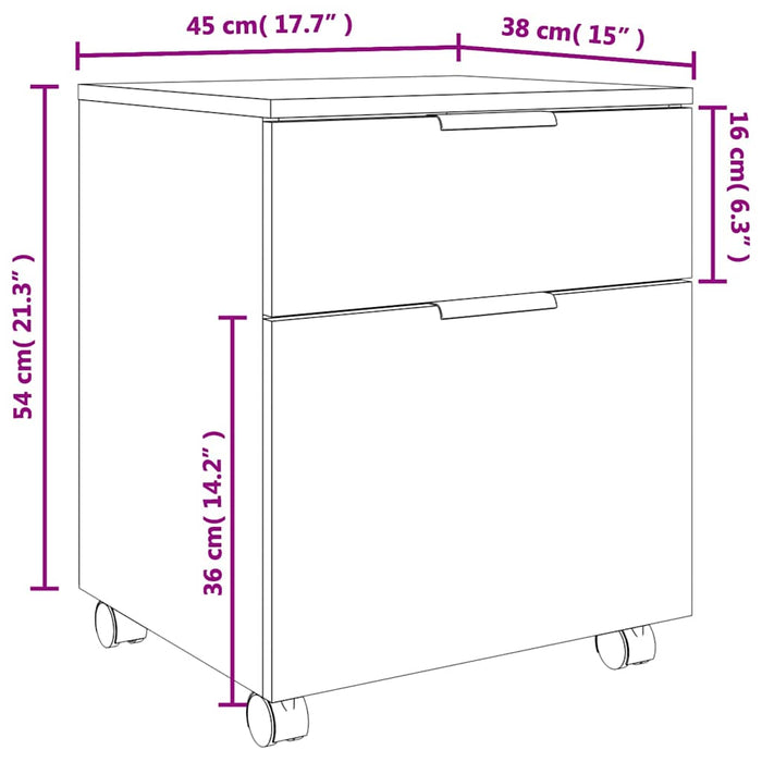 Fișet mobil cu roți, alb extralucios 45x38x54 cm lemn prelucrat WALTI