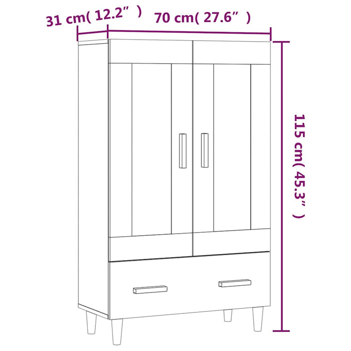 Dulap înalt, alb extralucios, 70x31x115 cm, lemn prelucrat WALTI