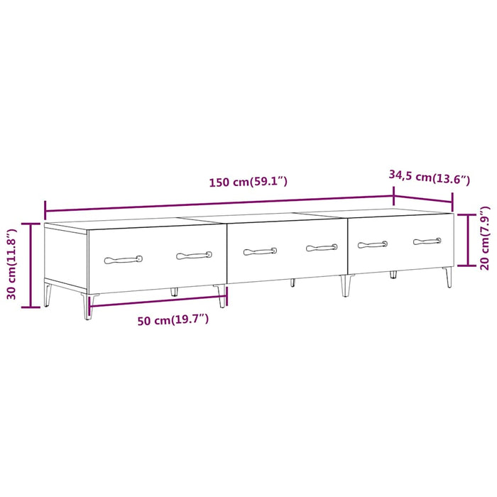 Comodă TV, alb extralucios, 150x34,5x30 cm, lemn prelucrat WALTI
