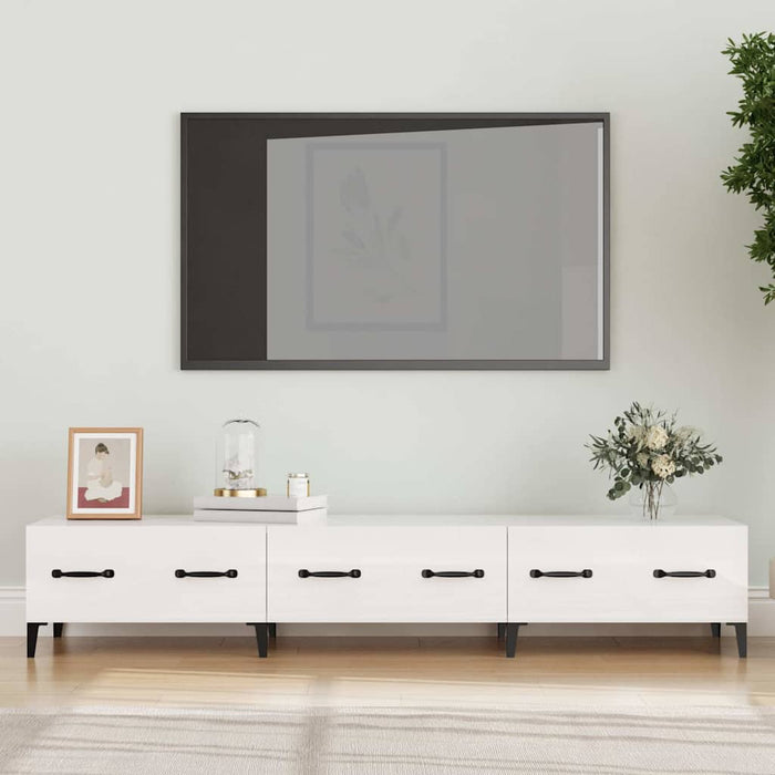 Comodă TV, alb extralucios, 150x34,5x30 cm, lemn prelucrat WALTI