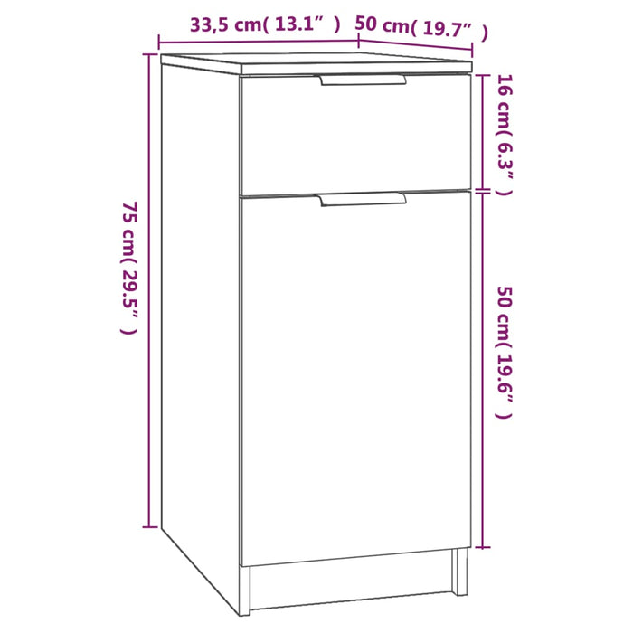 Dulap de birou, stejar maro, 33,5x50x75 cm, lemn prelucrat - WALTI WALTI