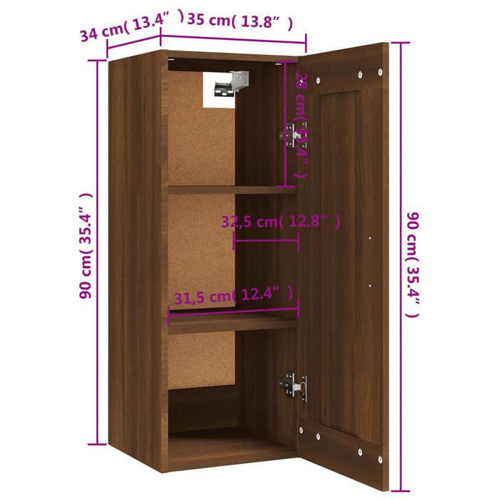 Dulap suspendat, stejar maro, 35x34x90 cm, lemn prelucrat - WALTI WALTI