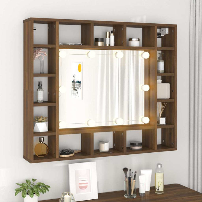 Dulap cu oglindă și LED, stejar maro, 91x15x76,5 cm WALTI