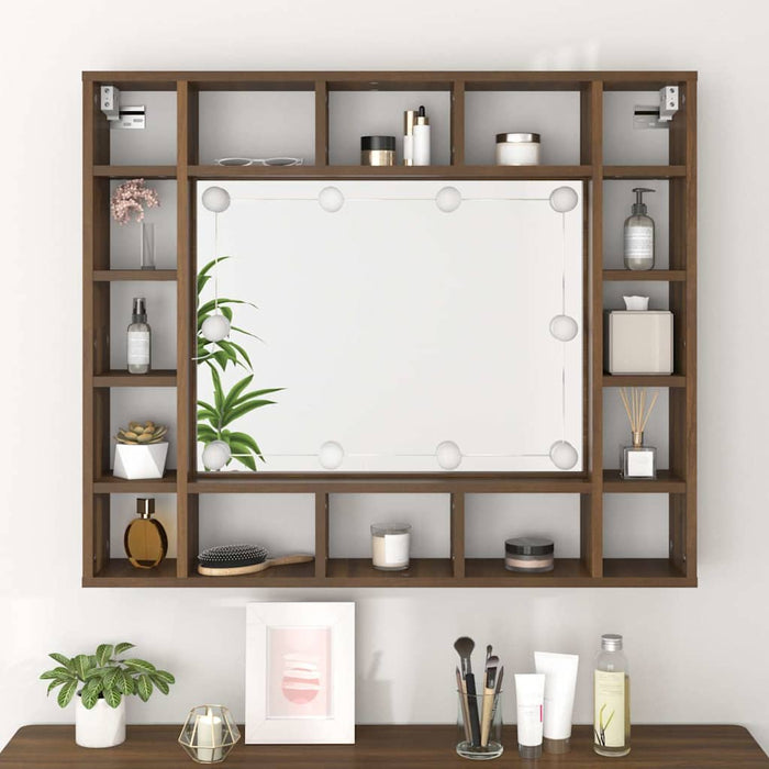 Dulap cu oglindă și LED, stejar maro, 91x15x76,5 cm WALTI