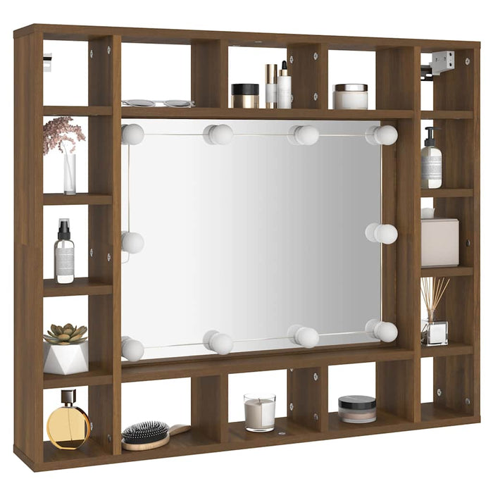 Dulap cu oglindă și LED, stejar maro, 91x15x76,5 cm WALTI