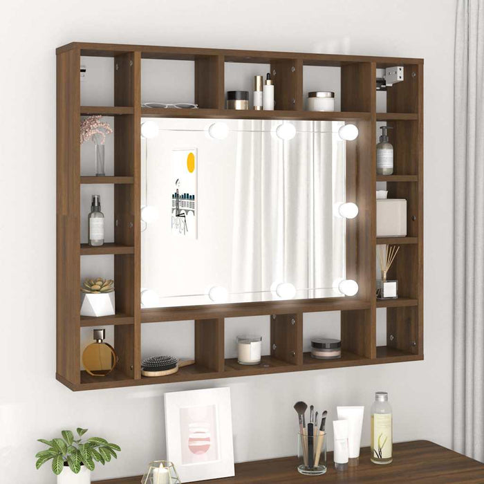 Dulap cu oglindă și LED, stejar maro, 91x15x76,5 cm WALTI