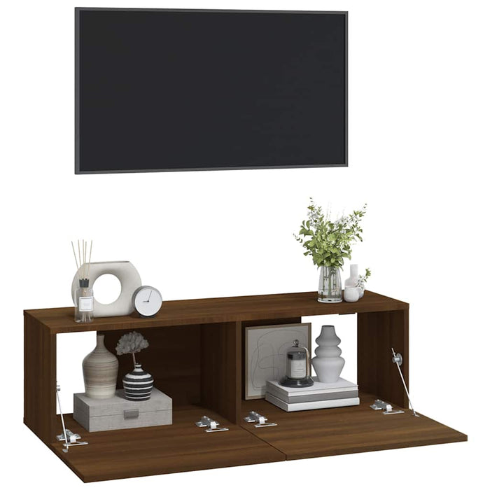 Comode TV, 2 buc., stejar maro, 100x30x30 cm, lemn prelucrat WALTI