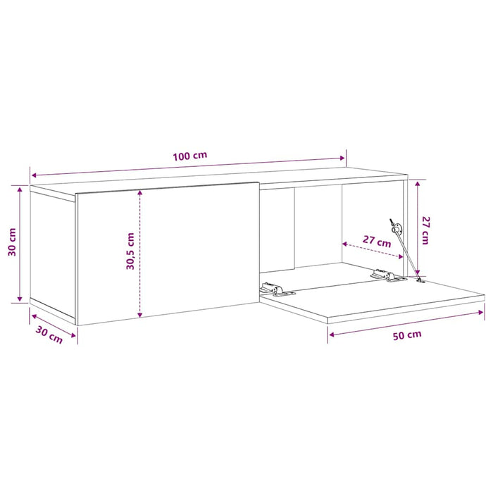 Comode TV, 2 buc., stejar maro, 100x30x30 cm, lemn prelucrat WALTI