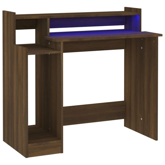 Birou cu lumini LED, stejar maro, 97x45x90 cm, lemn prelucrat - WALTI WALTI