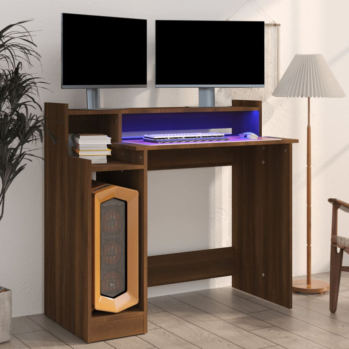 Birou cu lumini LED, stejar maro, 97x45x90 cm, lemn prelucrat - WALTI WALTI