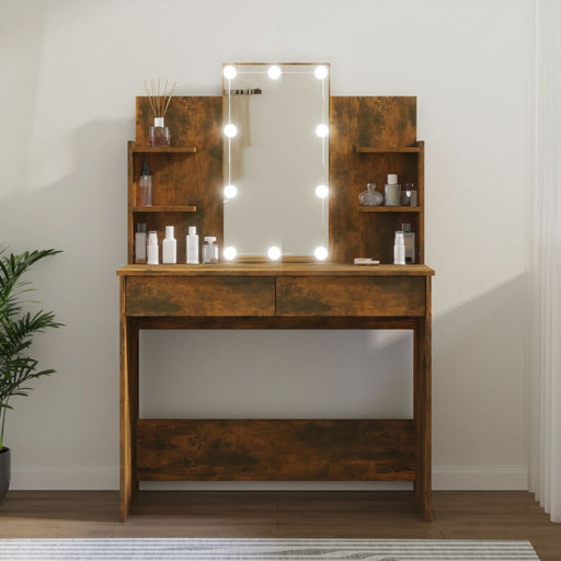 Masă de toaletă cu LED, stejar fumuriu, 96x40x142 cm - WALTI WALTI