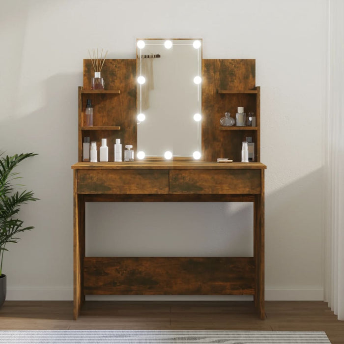 Masă de toaletă cu LED, stejar fumuriu, 96x40x142 cm - WALTI WALTI