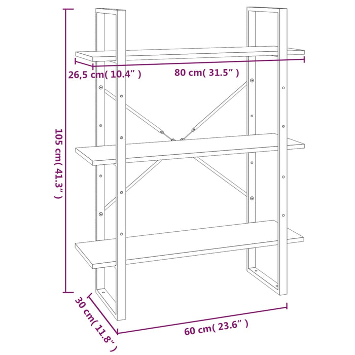 Bibliotecă, gri sonoma, 80x30x105 cm, lemn prelucrat - WALTI WALTI
