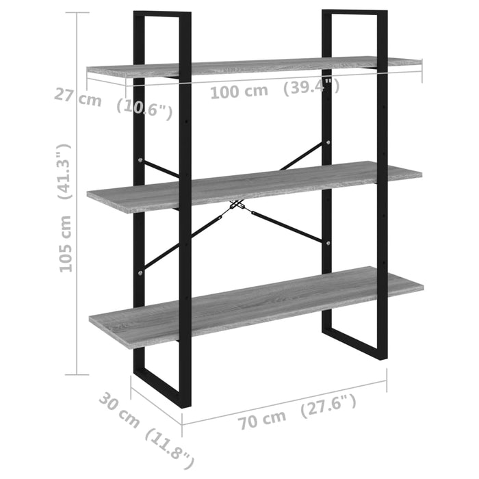 Bibliotecă, gri sonoma, 100x30x105 cm, lemn prelucrat - WALTI WALTI