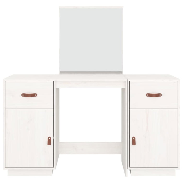Set de masă de toaletă cu oglindă, alb, lemn masiv de pin - WALTI WALTI