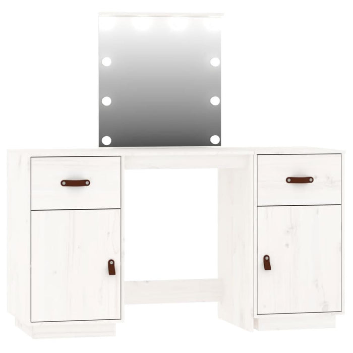 Set de masă de toaletă cu LED, alb, lemn masiv de pin - WALTI WALTI