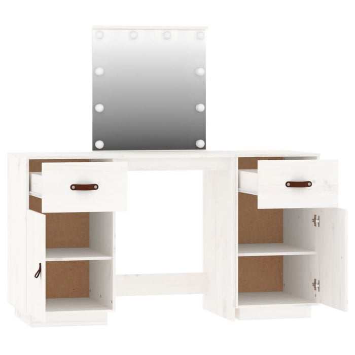 Set de masă de toaletă cu LED, alb, lemn masiv de pin - WALTI WALTI