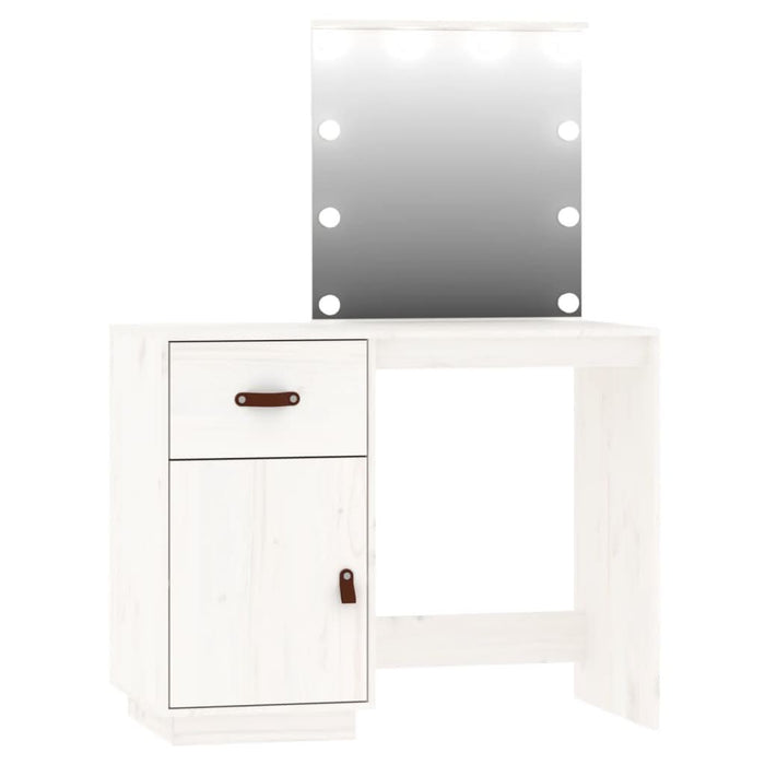 Set de masă de toaletă cu LED, alb, lemn masiv de pin - WALTI WALTI