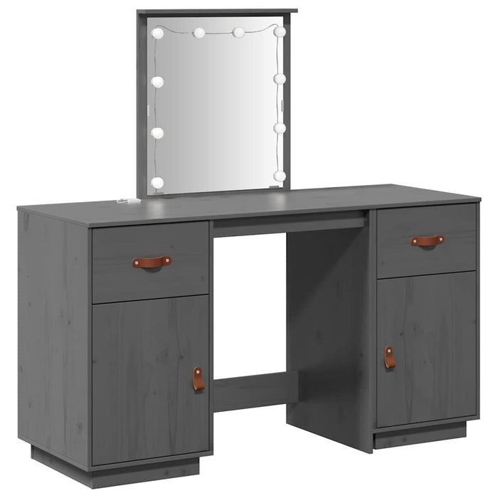 Set de masă de toaletă cu LED, gri, lemn masiv de pin WALTI