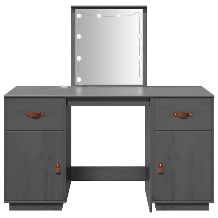 Set de masă de toaletă cu LED, gri, lemn masiv de pin WALTI