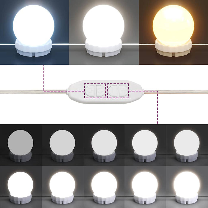 Set de masă de toaletă cu LED, gri, lemn masiv de pin WALTI