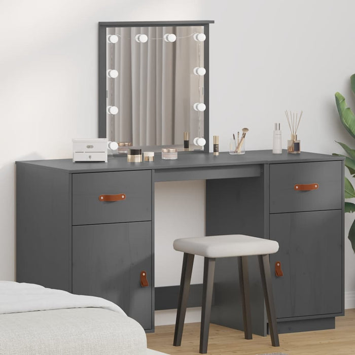 Set de masă de toaletă cu LED, gri, lemn masiv de pin WALTI