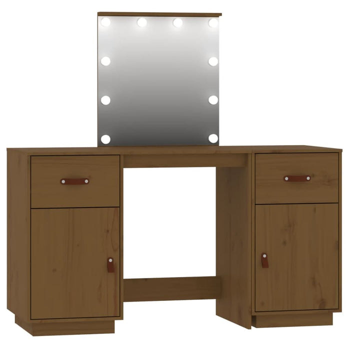 Set de masă de toaletă cu LED, maro miere, lemn masiv de pin - WALTI WALTI