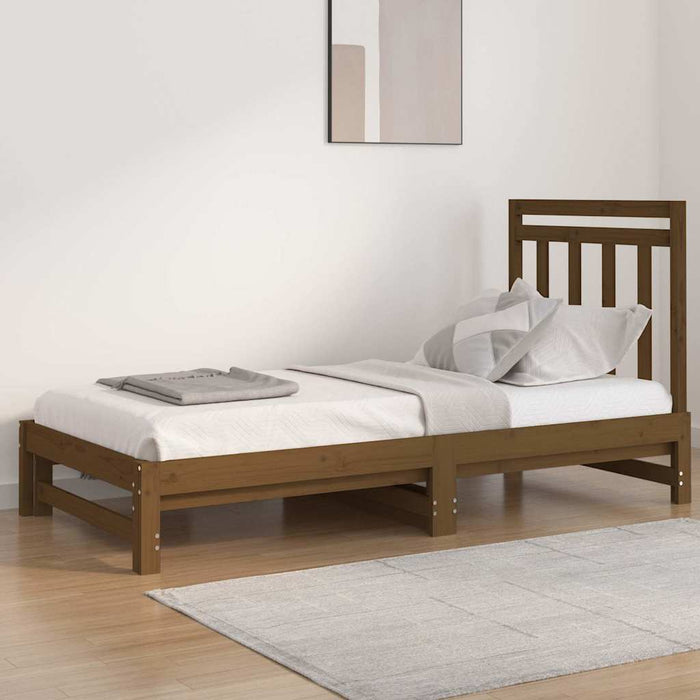 Pat de zi extensibil maro miere 2x(90x190) cm lemn masiv de pin WALTI