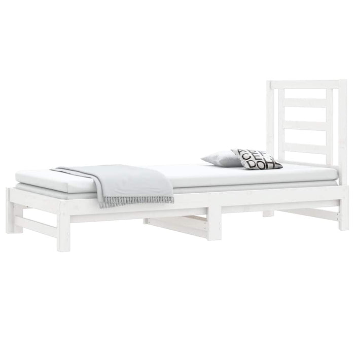 Pat de zi extensibil, alb, 2x(90x200) cm, lemn masiv de pin WALTI