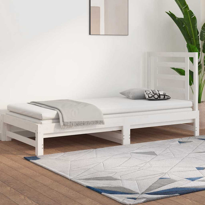 Pat de zi extensibil, alb, 2x(90x200) cm, lemn masiv de pin WALTI