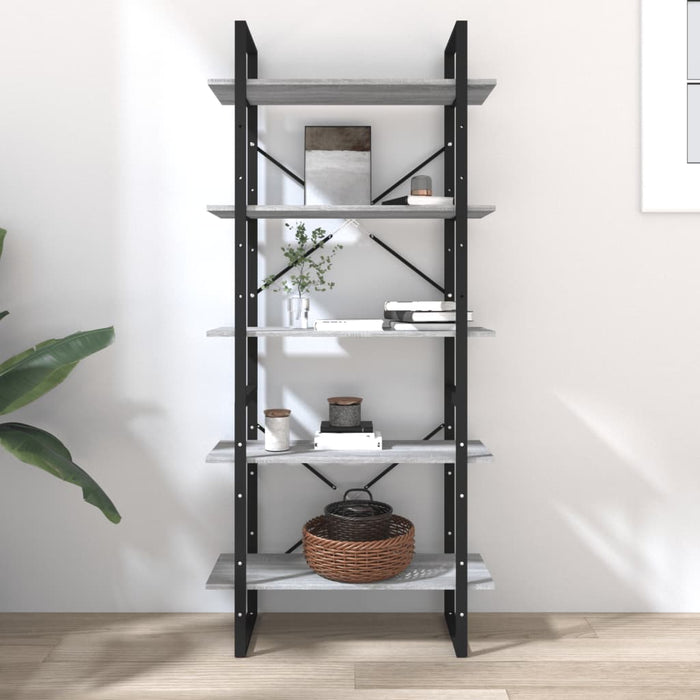 Bibliotecă 5 niveluri gri sonoma, 80x30x175 cm lemn prelucrat - WALTI WALTI