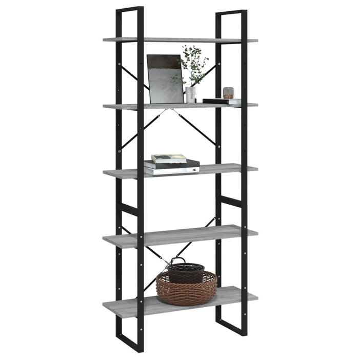 Bibliotecă 5 niveluri gri sonoma, 80x30x175 cm lemn prelucrat - WALTI WALTI