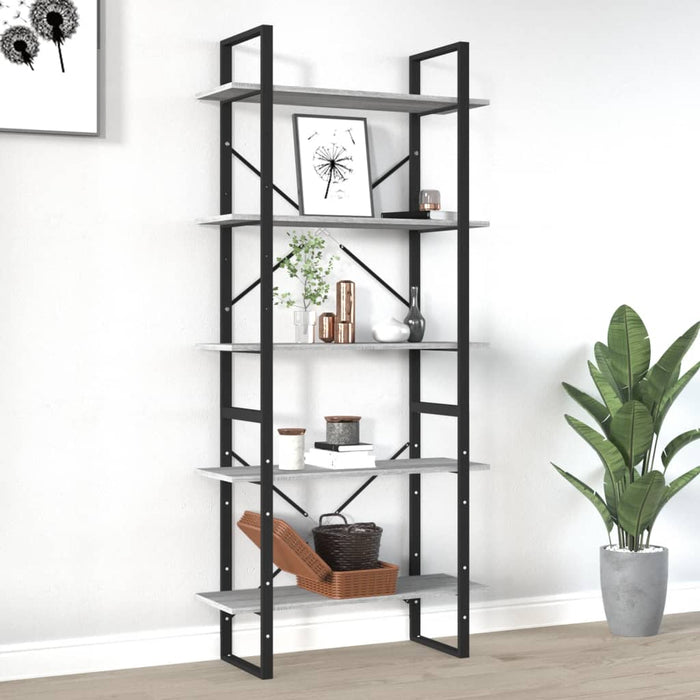 Bibliotecă 5 niveluri gri sonoma, 80x30x175 cm lemn prelucrat - WALTI WALTI