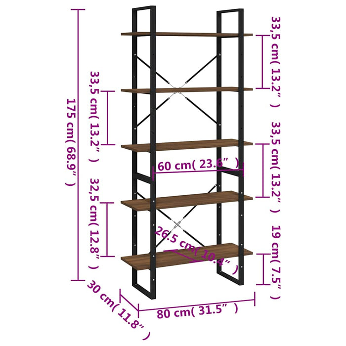 Bibliotecă 5 niveluri stejar maro, 80x30x175 cm lemn prelucrat WALTI