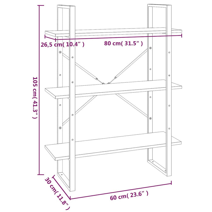Bibliotecă 5 niveluri stejar maro, 80x30x175 cm lemn prelucrat WALTI