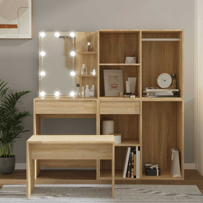 Set de măsuță de toaletă cu LED, stejar sonoma, lemn prelucrat WALTI