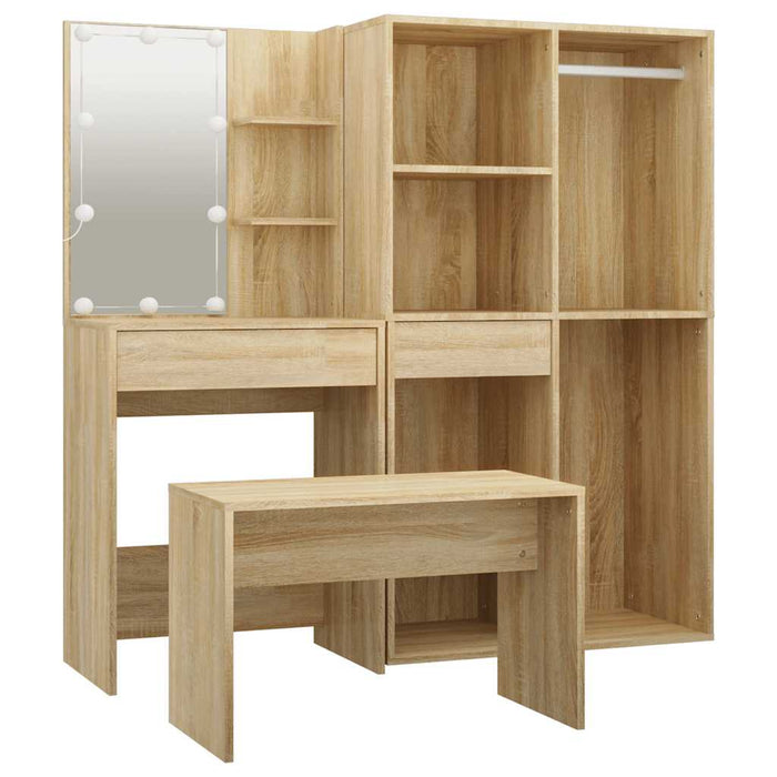 Set de măsuță de toaletă cu LED, stejar sonoma, lemn prelucrat WALTI