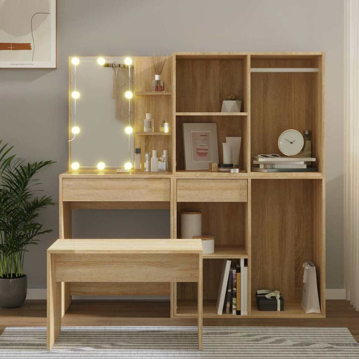 Set de măsuță de toaletă cu LED, stejar sonoma, lemn prelucrat WALTI