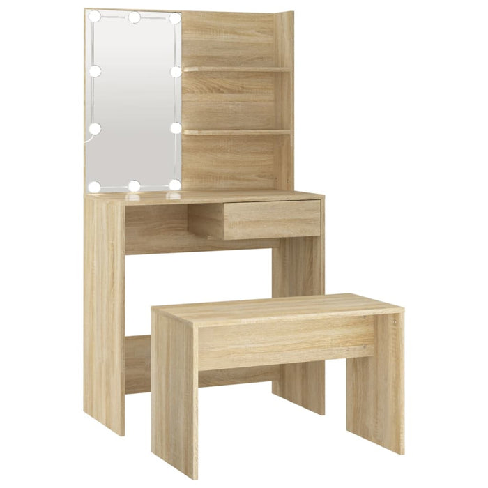 Set de măsuță de toaletă cu LED, stejar sonoma, lemn prelucrat - WALTI WALTI