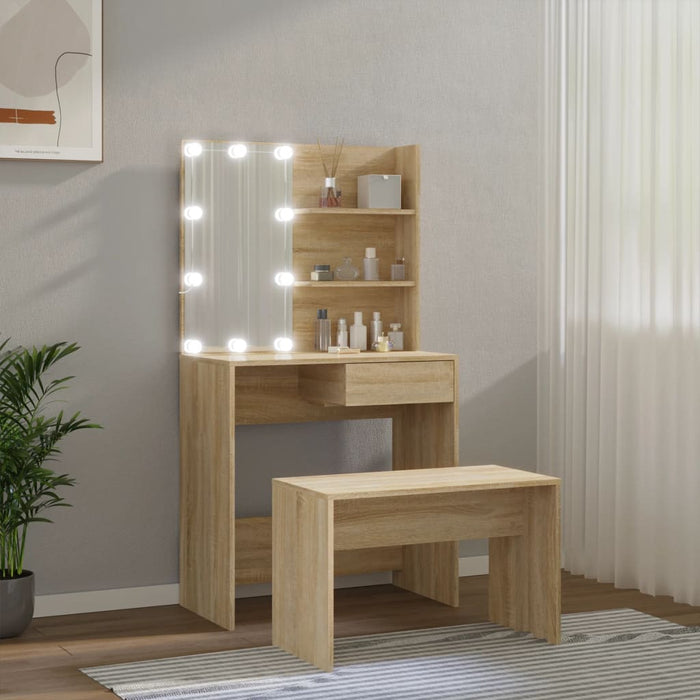 Set de măsuță de toaletă cu LED, stejar sonoma, lemn prelucrat - WALTI WALTI