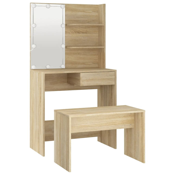 Set de măsuță de toaletă cu LED, stejar sonoma, lemn prelucrat - WALTI WALTI
