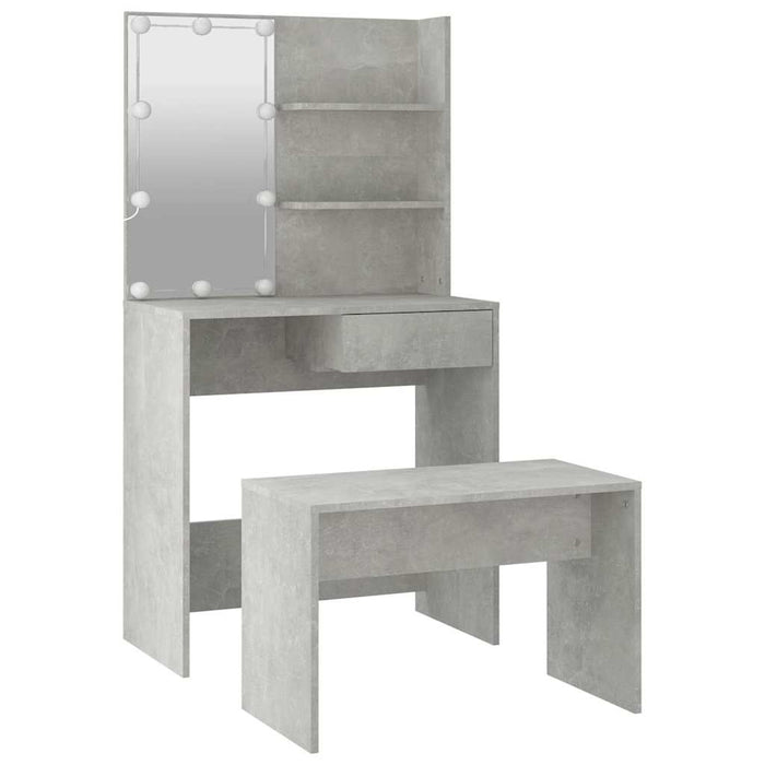 Set măsuță de toaletă cu LED, gri beton, lemn prelucrat - WALTI WALTI