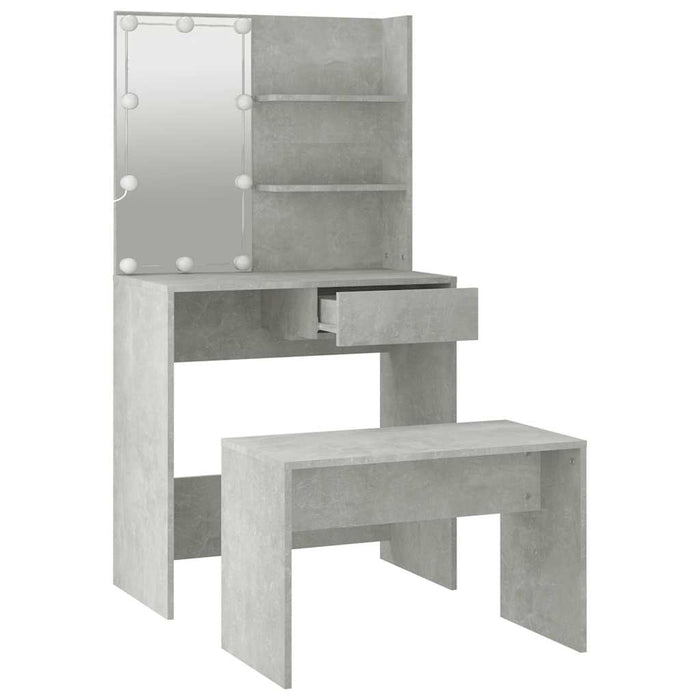 Set măsuță de toaletă cu LED, gri beton, lemn prelucrat - WALTI WALTI