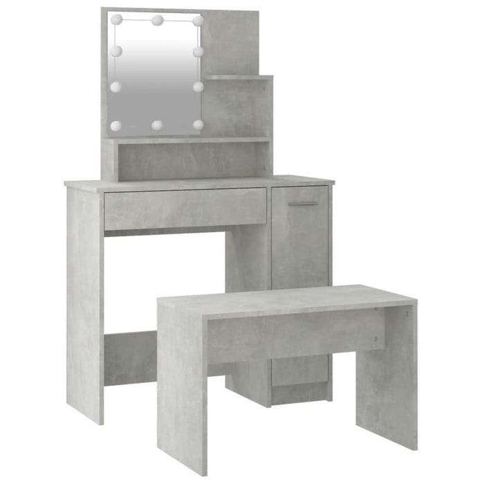 Set măsuță de toaletă cu LED, gri beton, lemn prelucrat - WALTI WALTI